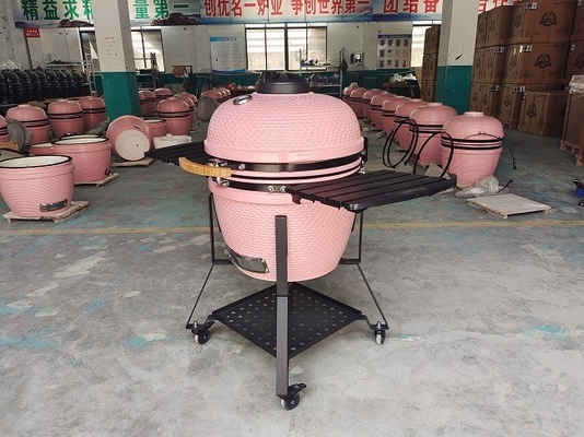 Węgiel drzewny 22-calowy różowy ceramiczny grill Kamado BBQ Bamboo Handlle