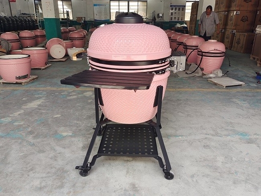 Węgiel drzewny 22-calowy różowy ceramiczny grill Kamado BBQ Bamboo Handlle