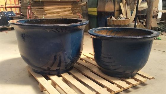 Okrągłe 60cmx37cm niebieskie ceramiczne doniczki ogrodowe na zewnątrz